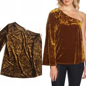 1. STATE One Shoulder Gold Crushed Velvet Top! NWT